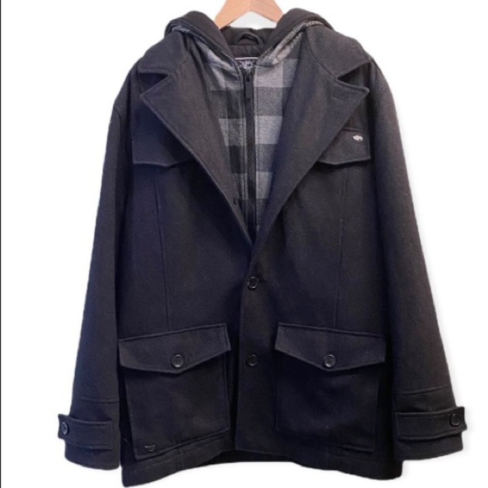 BUFFALO David Bitton Large Wool Blend Gray Men’s Coat / Jacket, Lined, Plaid